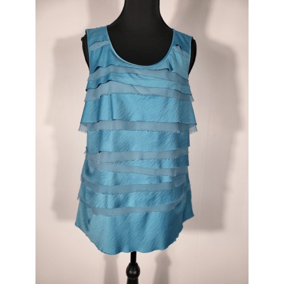 Christopher & Bank Sleeveless Ruffle Tank Top‎ Blue Layered Casual Blouse Size L - Picture 3 of 8